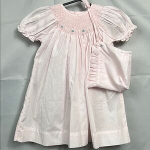 Petit Ami Pink Hand Embroidered Smocked dress with bonnet NWT 3 months